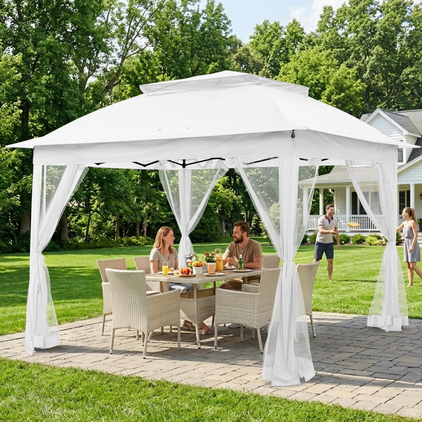 COOS BAY 11x11 Pop Up Gazebo with Mesh Netting, Instant Outdoor Canopy Tent, Water Resistant Shelter with UPF 50+ UV Protection, 121 Sq Ft Coverage, White