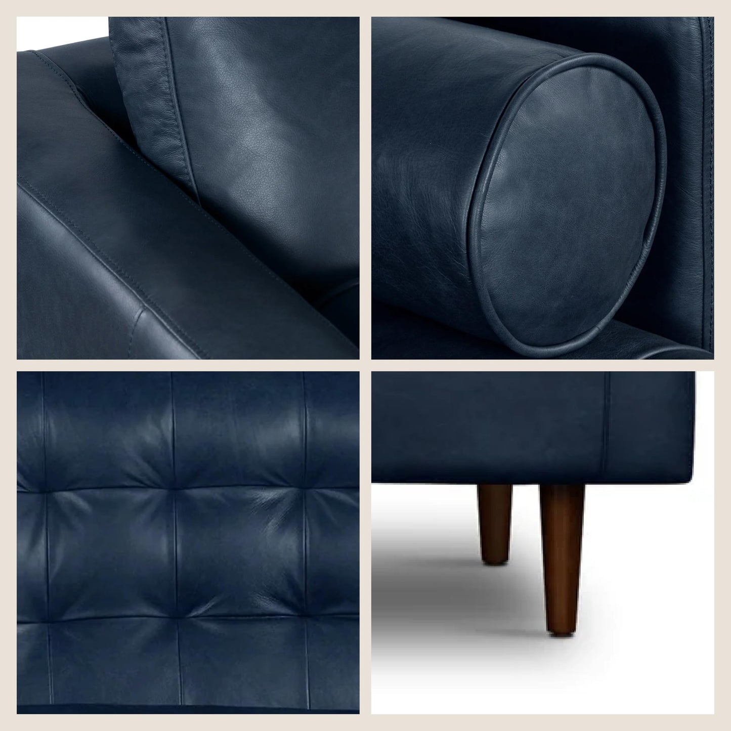 Poly & BARK Napa Right-Facing Sectional Sofa – 104.5” Italian Leather Sectional with Chaise – Midnight Blue – Full-Grain Pure-Aniline & Semi-Aniline Upholstery