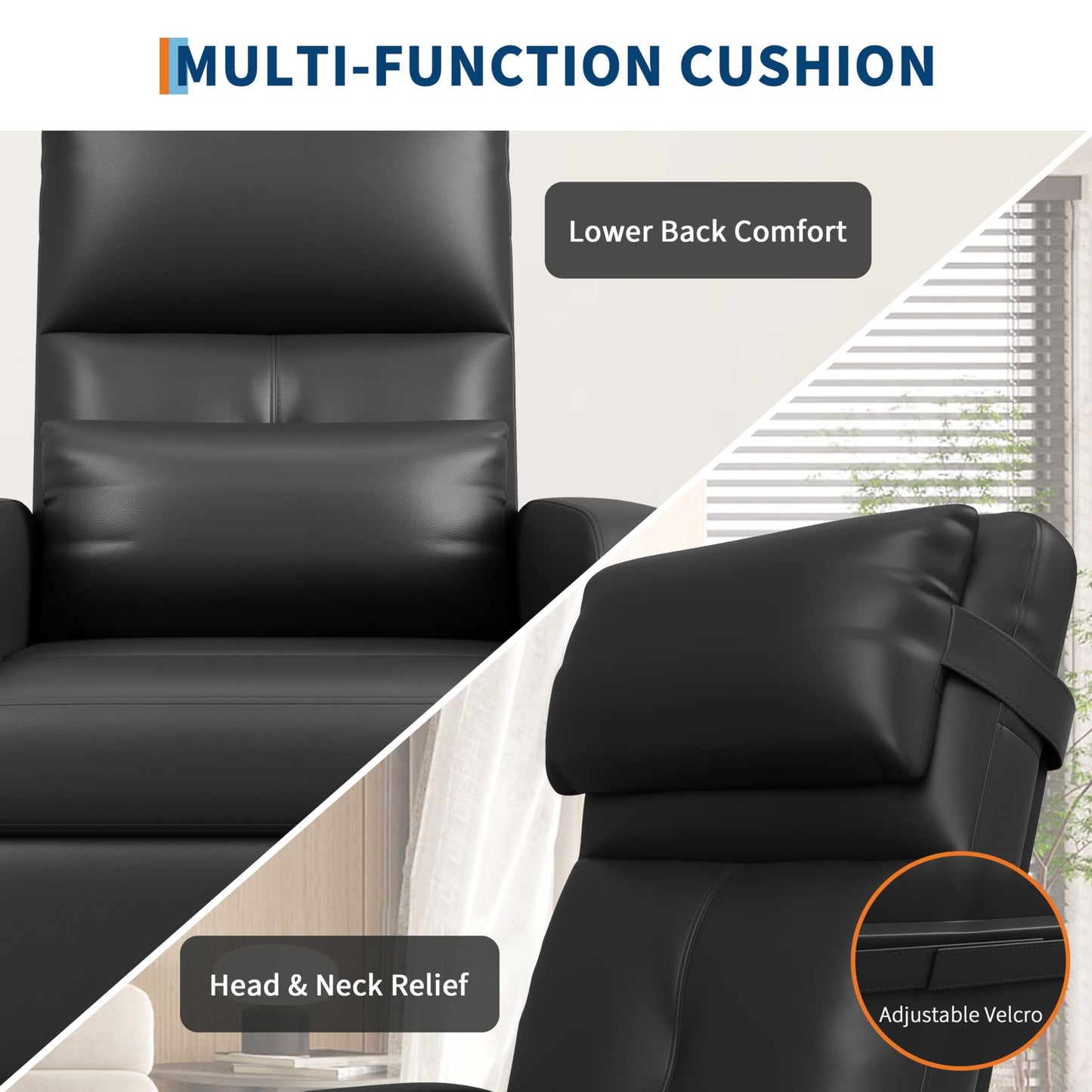 GarveeHome Power Recliner Chair with Massage and Heat, Adjustable Electric Recliner Ergonomic Overstuffed PU Leather Single Sofa, 2 Side Pockets and USB Port, Home Theater Seating for Living Room
