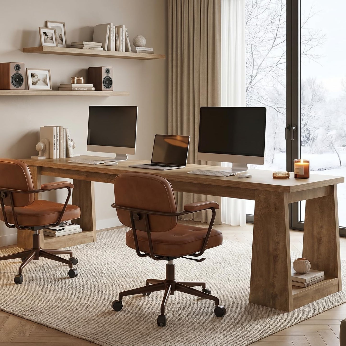 LITTLE TREE 86.6 Inch Extra Long Computer Desk, Two Person Desk, Dual Workstation Home Office Desks for 2 Users, Large Gaming & Multi-Monitor Setup Writing Table for Spacious Workspace