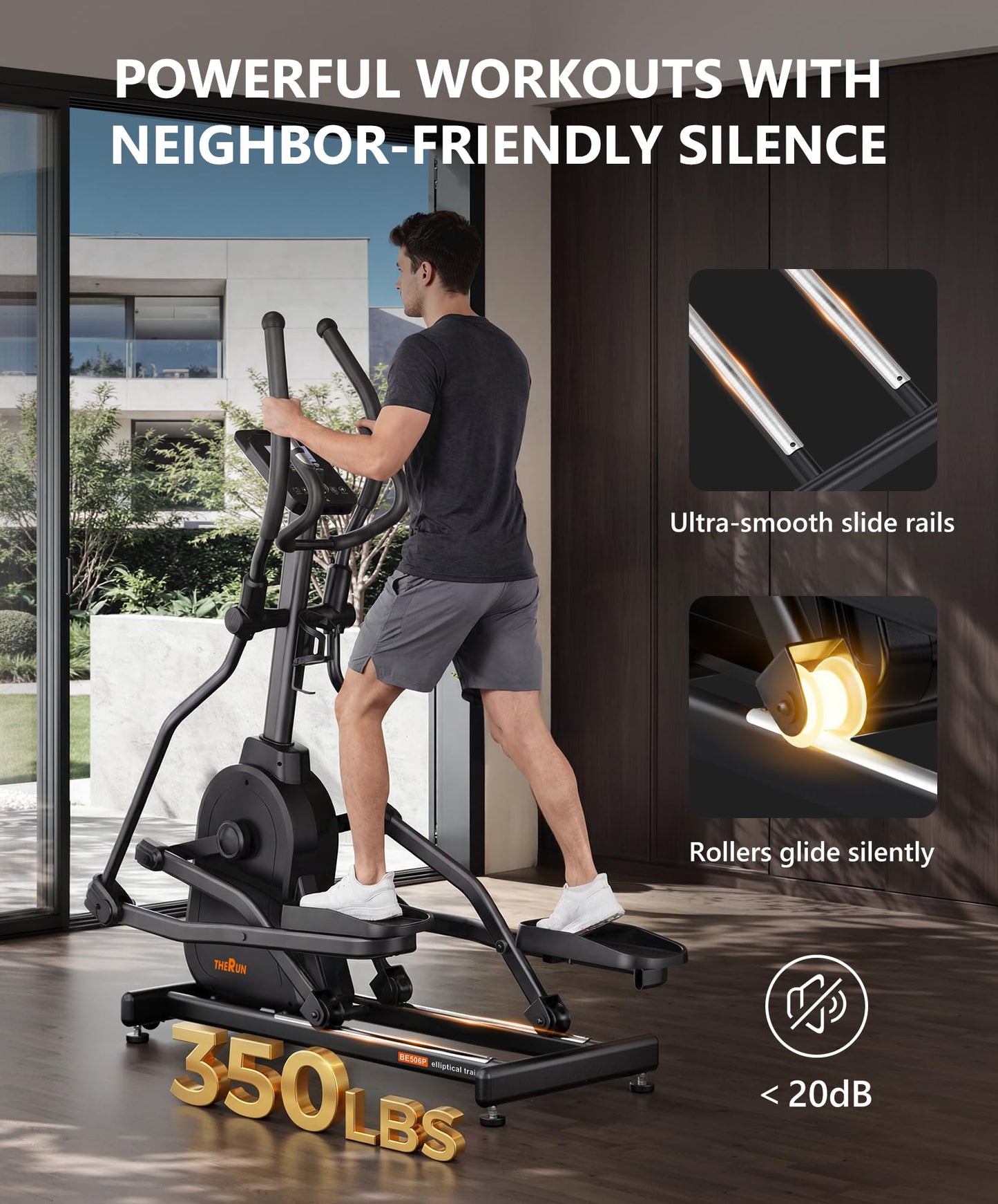 THERUN Elliptical Exercise Machine, Electric Elliptical Machine for Home Use, Magnetic Elliptical Training Machines with 20IN Stride & 32-Level Resistance, 350LB Capacity, App Connectivity (Orange)