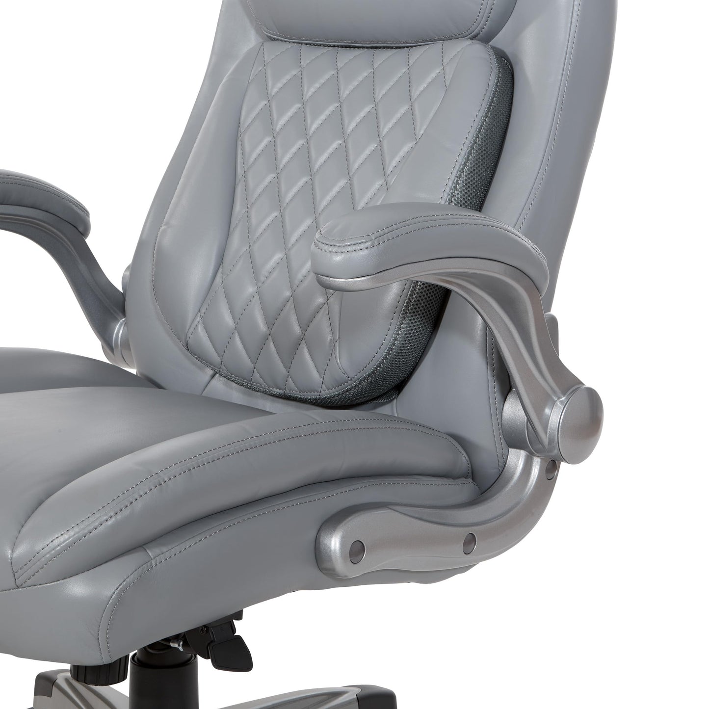 Office Star Executive Adjustable Bonded Leather Office Chair with Flip Arms, Grey
