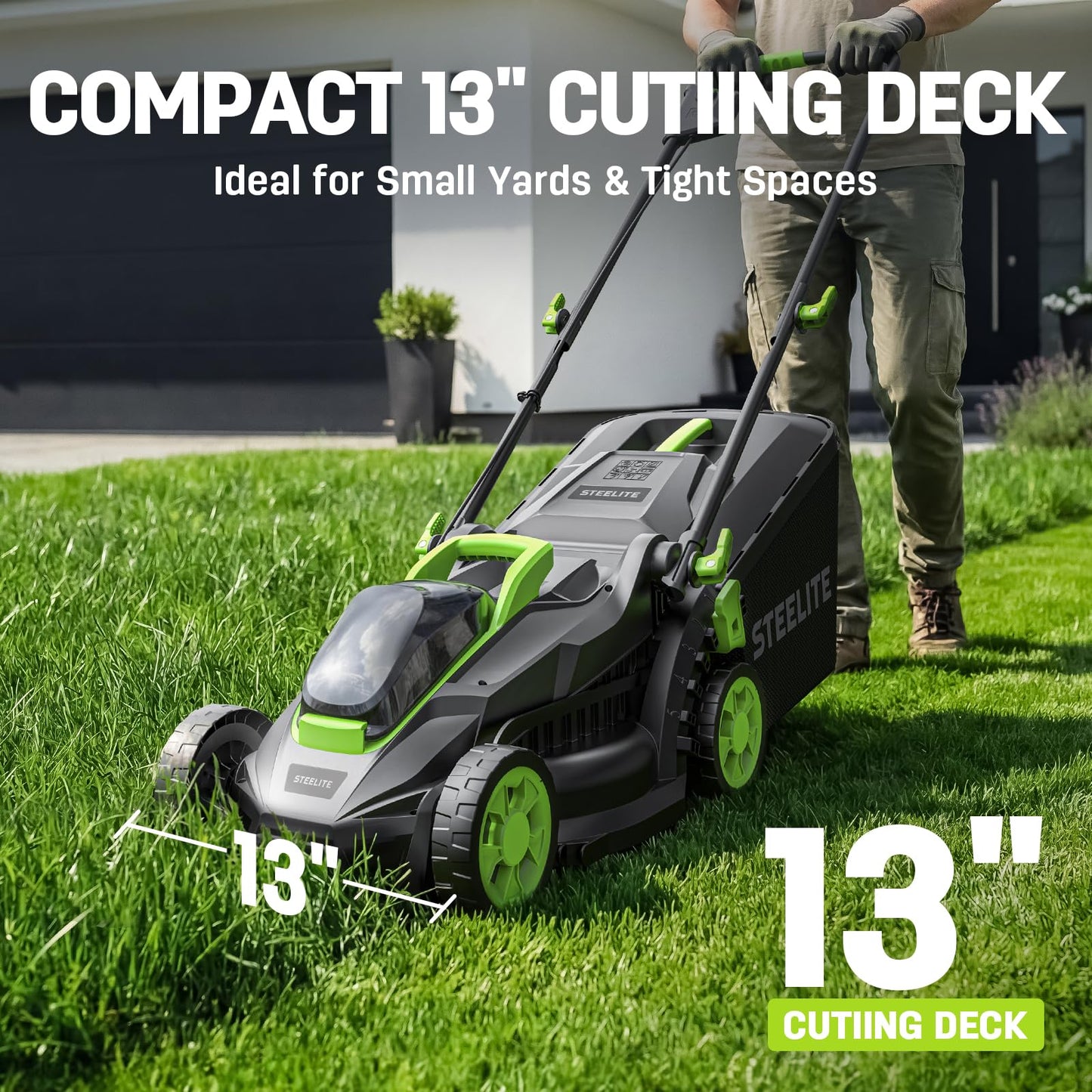 STEELITE 3-in-1 Cordless Lawn Mower, String Trimmer/Edger and Leaf Blower Combo, 20V Yard Tool Kit with 2 x 4.0Ah Batteries & 2 Chargers, 13 Inch Brushless Battery Powered Lawn Mower for Small Yards