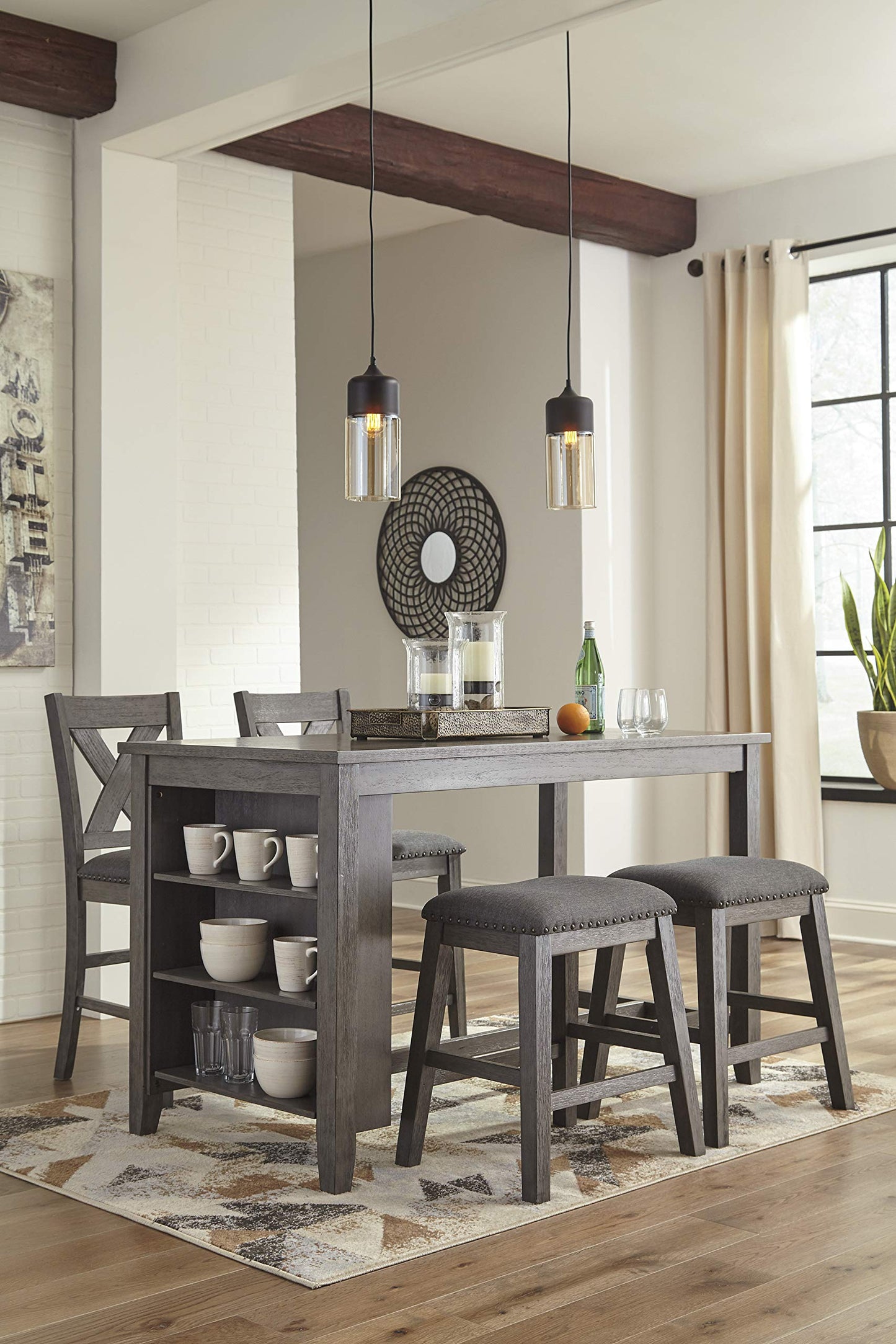 Signature Design by Ashley Caitbrook Dining Table, Counter Height Table With Shelves, Wood Construction In Antiqued Gray Wash, Space‑Saving For Small Rooms And Kitchens