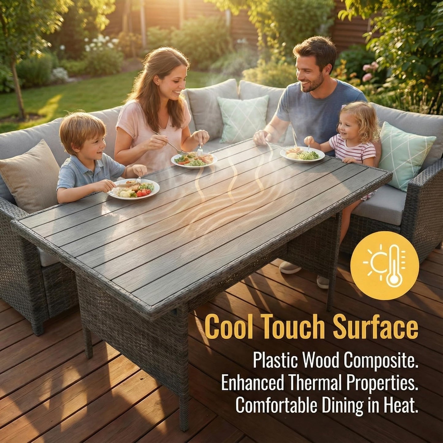 Wisteria Lane 7 Piece Patio Furniture Set, High Curved Back Wicker Outdoor Dining Set, All Weather Patio Sectional, Outdoor Furniture Patio Conversation Set with Ottoman, Grey