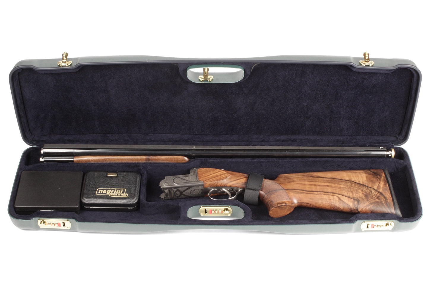 Negrini Cases 1602L/4704 Shotgun Case for O/U SXS/ABS/1 Gun/1 Barrel up to 32 3/4-Inch, Green/Blue