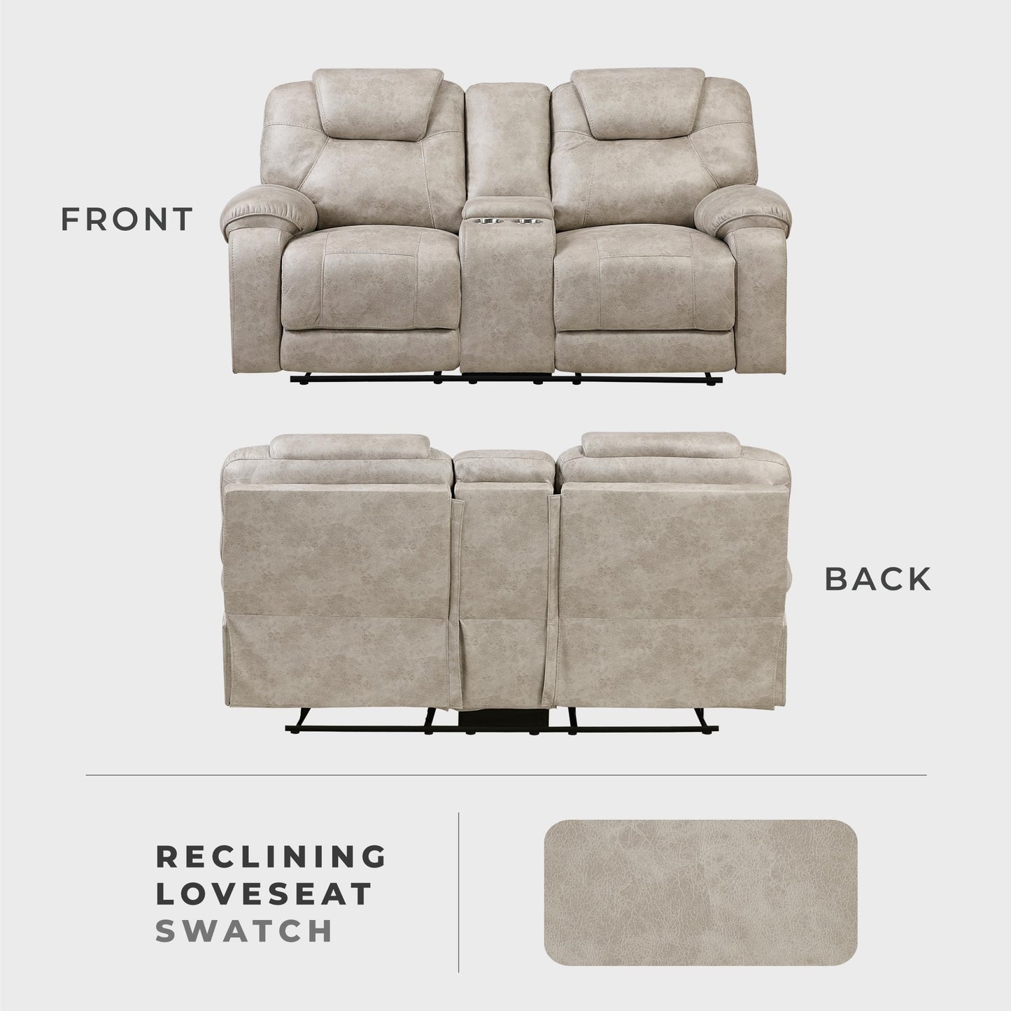 Lexicon Manual Double Reclining Loveseat, Polished Microfiber Manual Wall Hugger Loveseat Recliner for Living Room, Center Storage Console/Cup Holders/Pillow Top Arm, Easy Assembly, Pewter