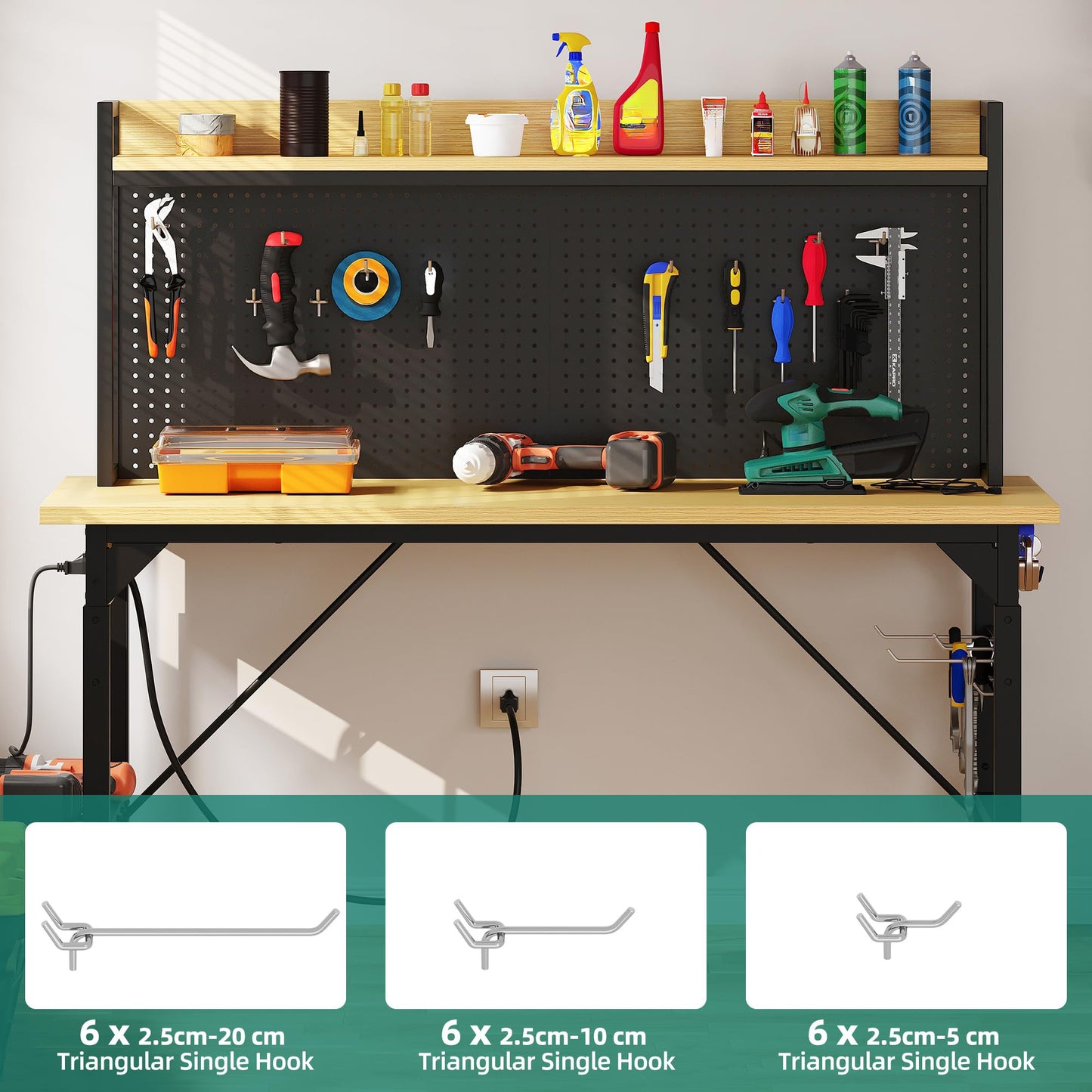 YITAHOME 60in Adjustable Workbench with Pegboard & Wheels 1600lb Load