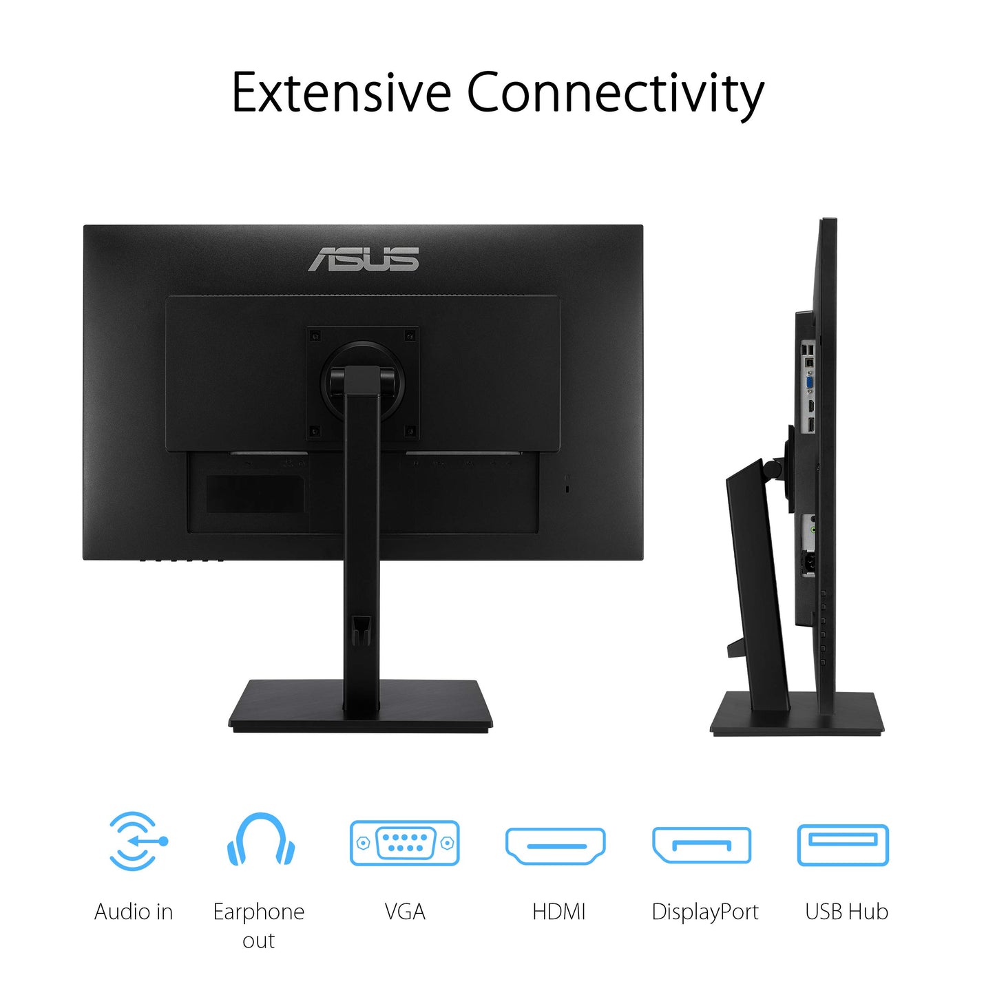 ASUS VA27DQSB 27” Monitor, 1080P Full HD, 75Hz, IPS, Adaptive-Sync, Eye Care, HDMI DisplayPort VGA USB Hub, Frameless, Ergonomic Design, VESA Wall Mountable,Black