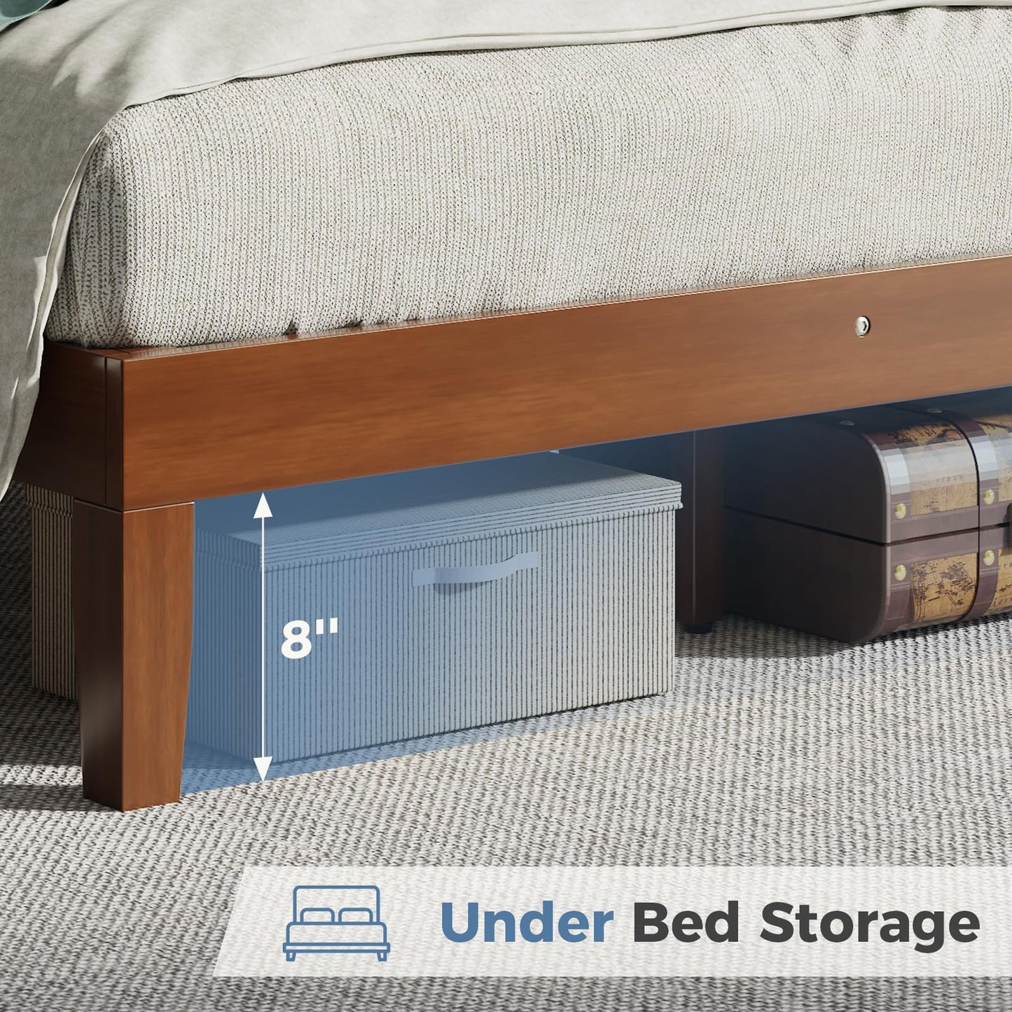 OLIXIS Queen Bed Frame with Headboard, Suitable for Bedroom Furniture, Sturdy Solid Wood Slat Support, Up to 800 lbs, No Box Spring Needed, Easy Assembly, Platform Beds