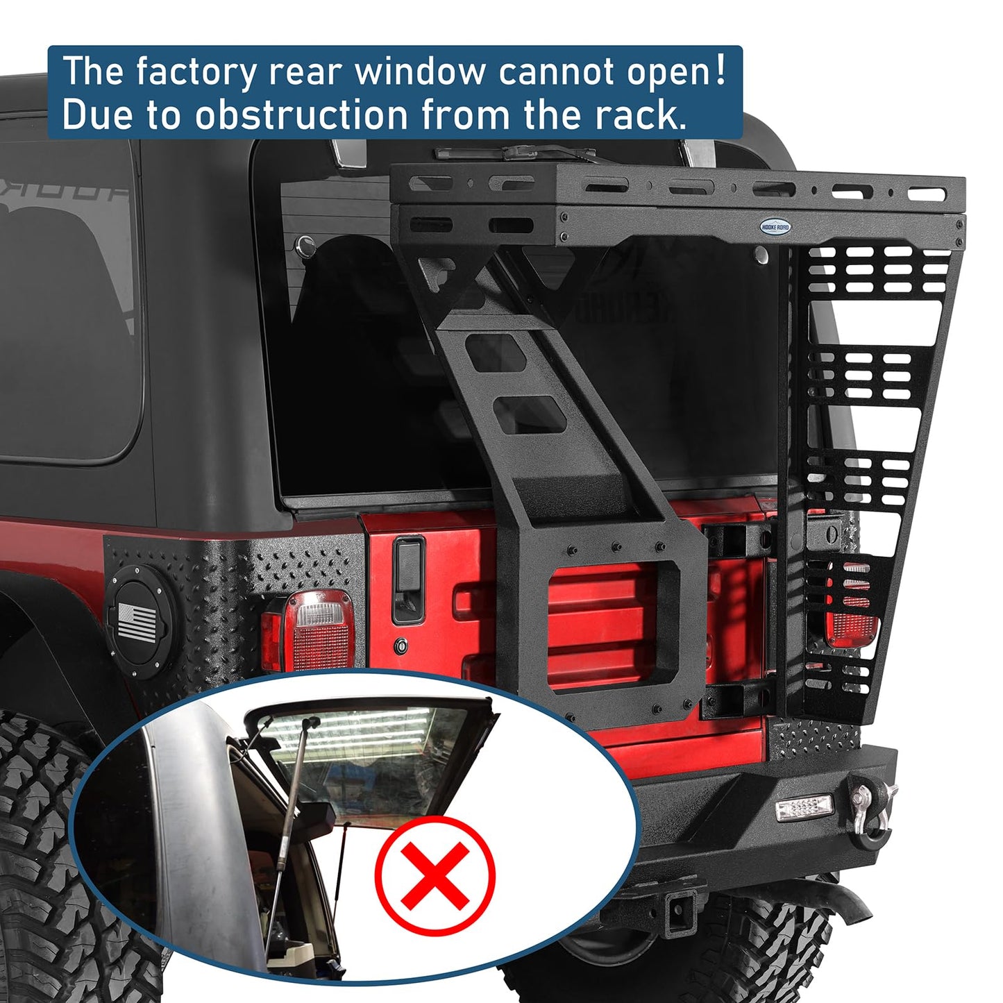 Hooke Road Tailgate Storage Basket Spare Tire Cargo Rack for 1997-2006 Jeep Wrangler TJ, Steel Luggage Carrier Tray with Reinforced Tailgate Hinge for Overlanding Camping Accessories