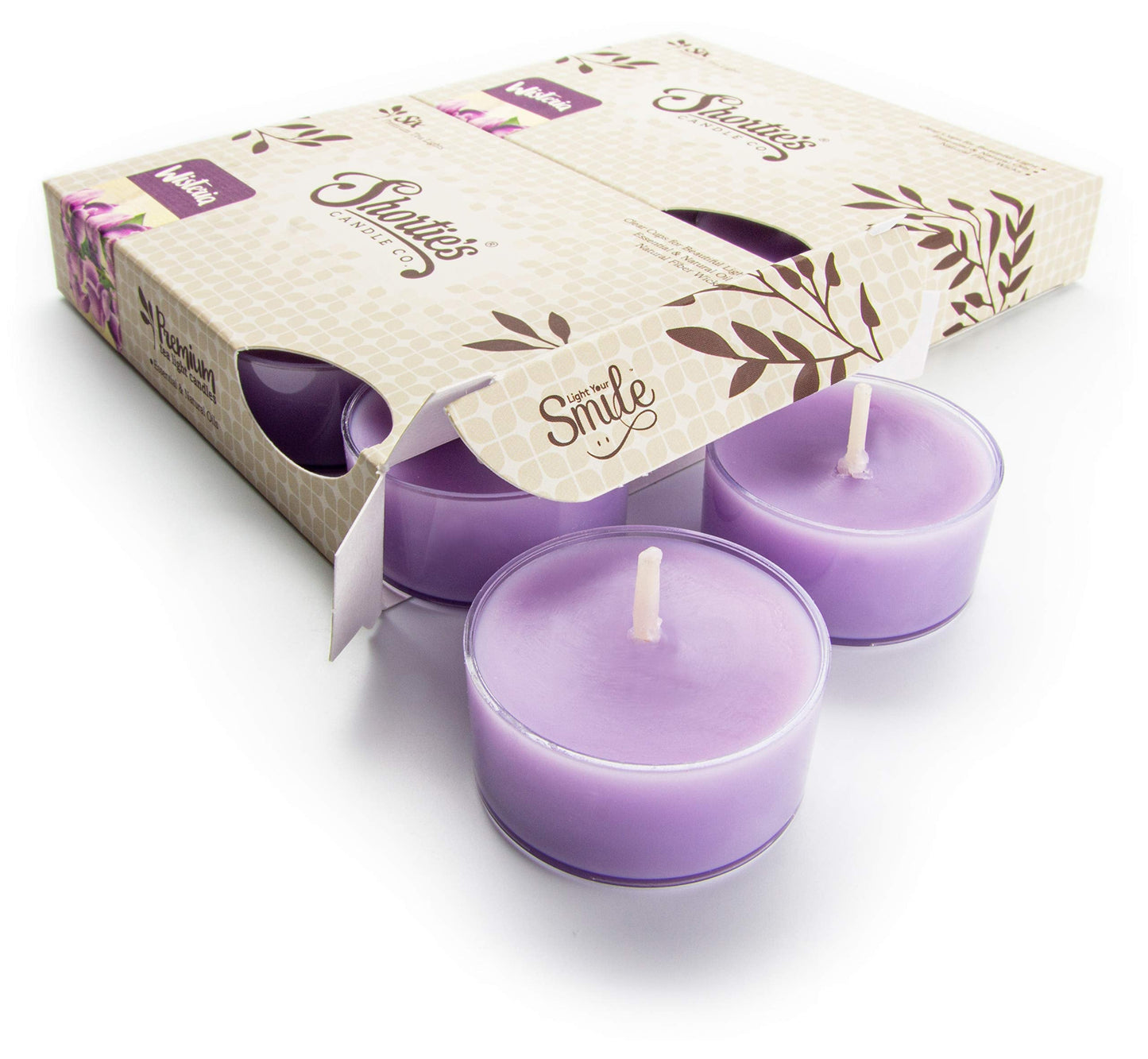 Shorties Candle Company Pure Wisteria Tealight Candles - 12 Pack, Highly Scented, Purple, Model 45133