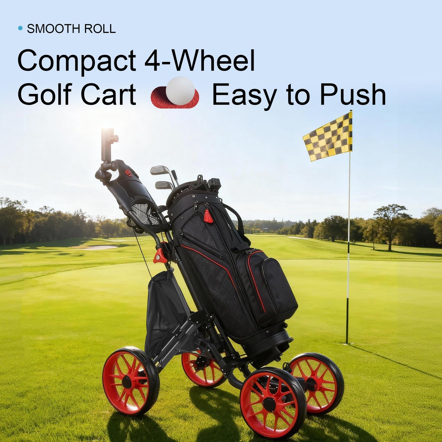 Zovbrei 4 Wheel 360 Rotating Front Wheel Golf Push Cart Lightweight and Foldable Walking Golf Cart Umbrella Holder Included (4 Wheel)