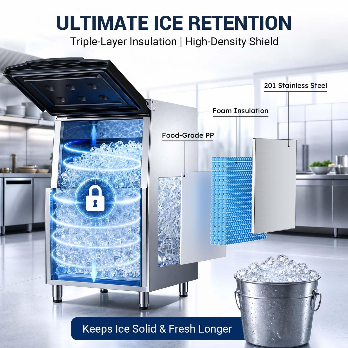 Commercial Ice Maker Machine, 650Lbs/24H Ice Machine with 500LBS Large Storage Bin, ETL Approval, Auto Cleaning Mode & Timing Function, Air Cooled Commercial Ice Maker for Restaurant/Bar/Cafe/Business