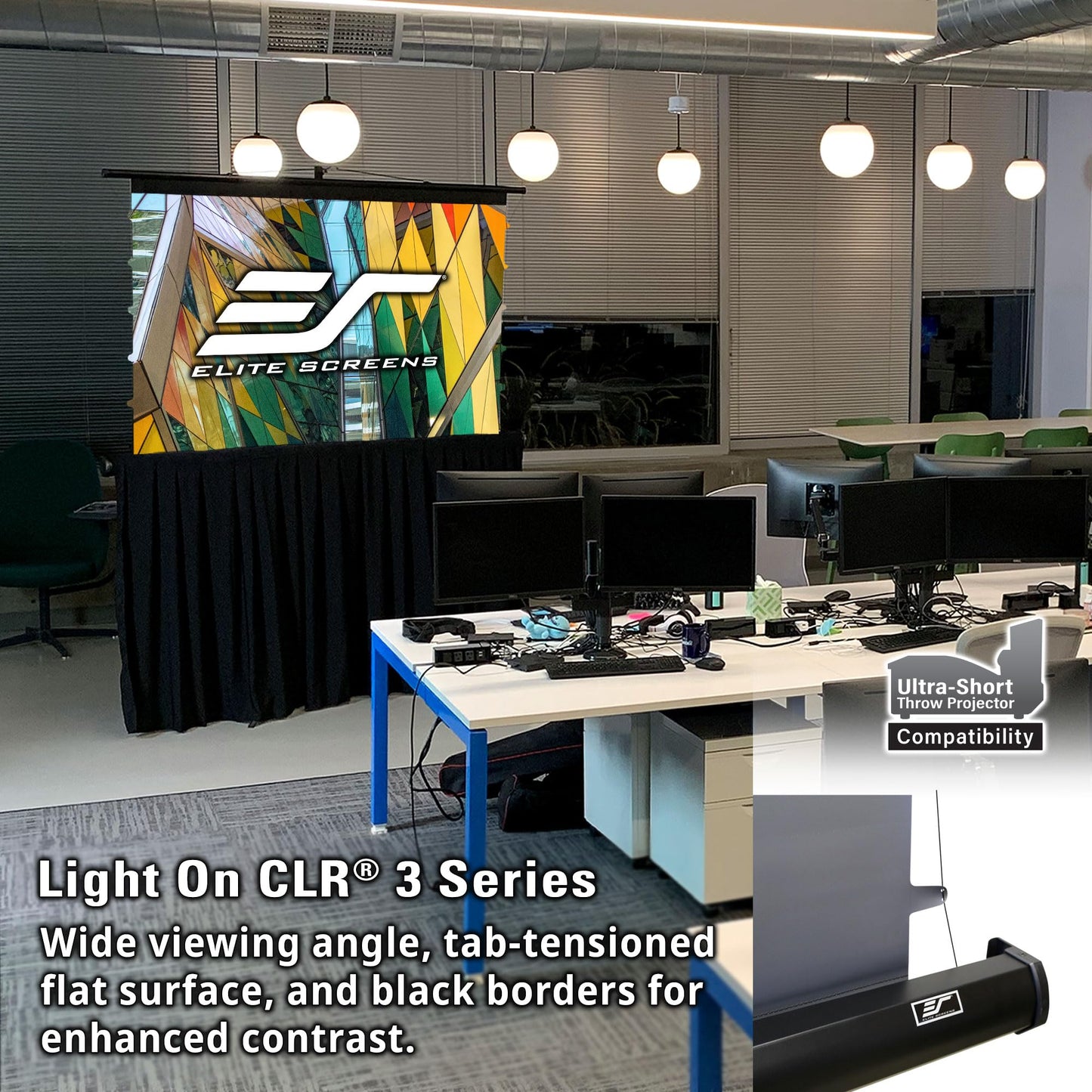 Elite Screens Light On CLR 3, 55" 4:3 Portable Projector Screen with Stand– ALR Ultra Short Throw, Adjustable Indoor Outdoor Pull Up Projection Screen for Home Theater, Office & Classroom, TT55V-CLR3