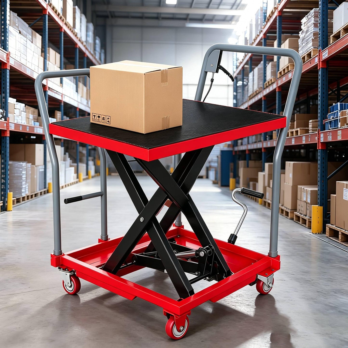 Hydraulic Scissor Lift Table Cart,Manual Single Scissor Lift Table,1100 Lb Capacity, 35.4" Lifting Height, Manual Single Scissor Lift with 4 Heavy-Duty Wheels & Non-Slip Pad, Mobile Material Handling