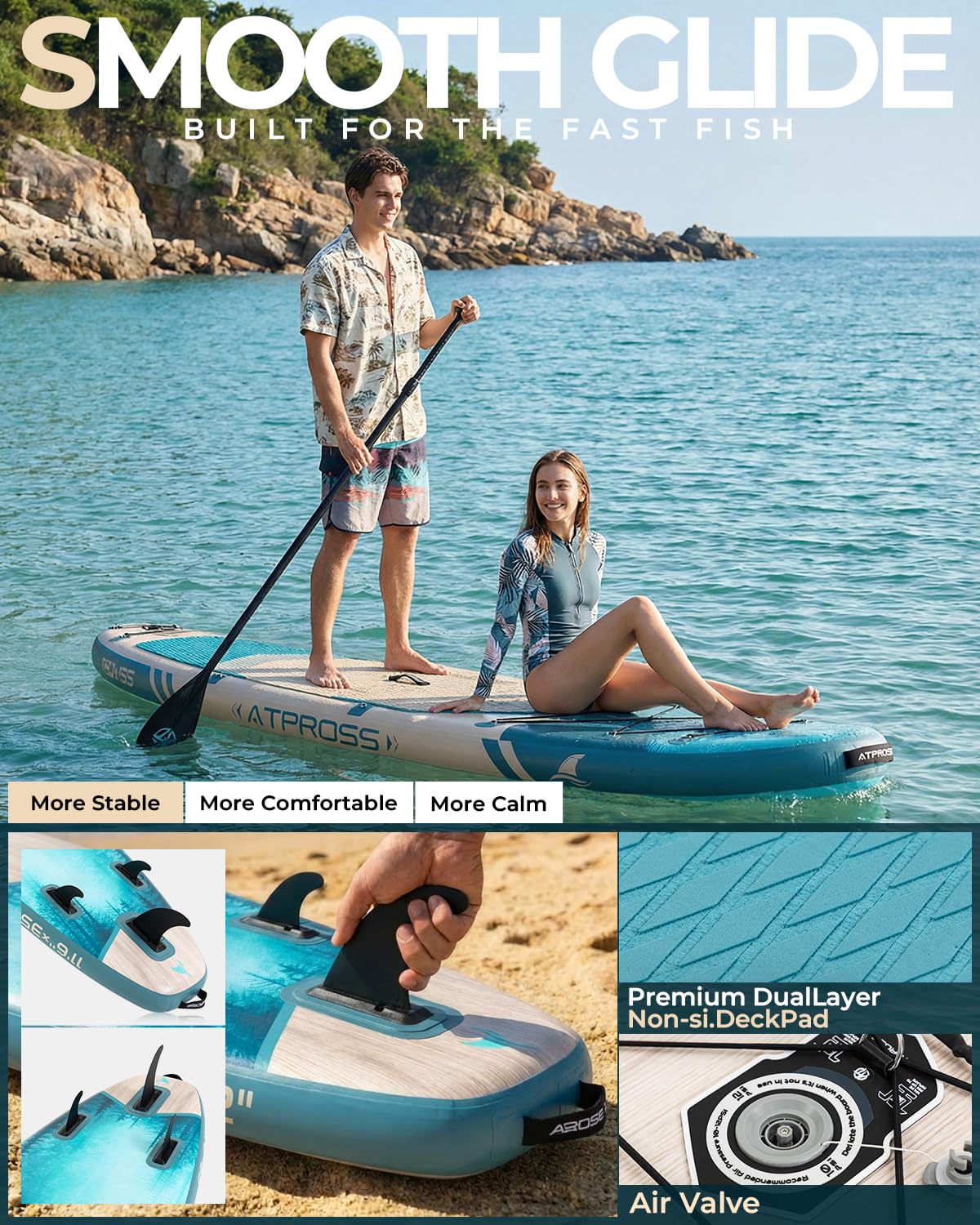 11'6"x35" Inflatable Stand Up Paddle Board 450LBS Weight Capacity Extra Wide Non-Slip Stable Deck Adult SUP with Kayak Seat, Premium Accessories Kit & Backpack – for Yoga, Fishing, Surf