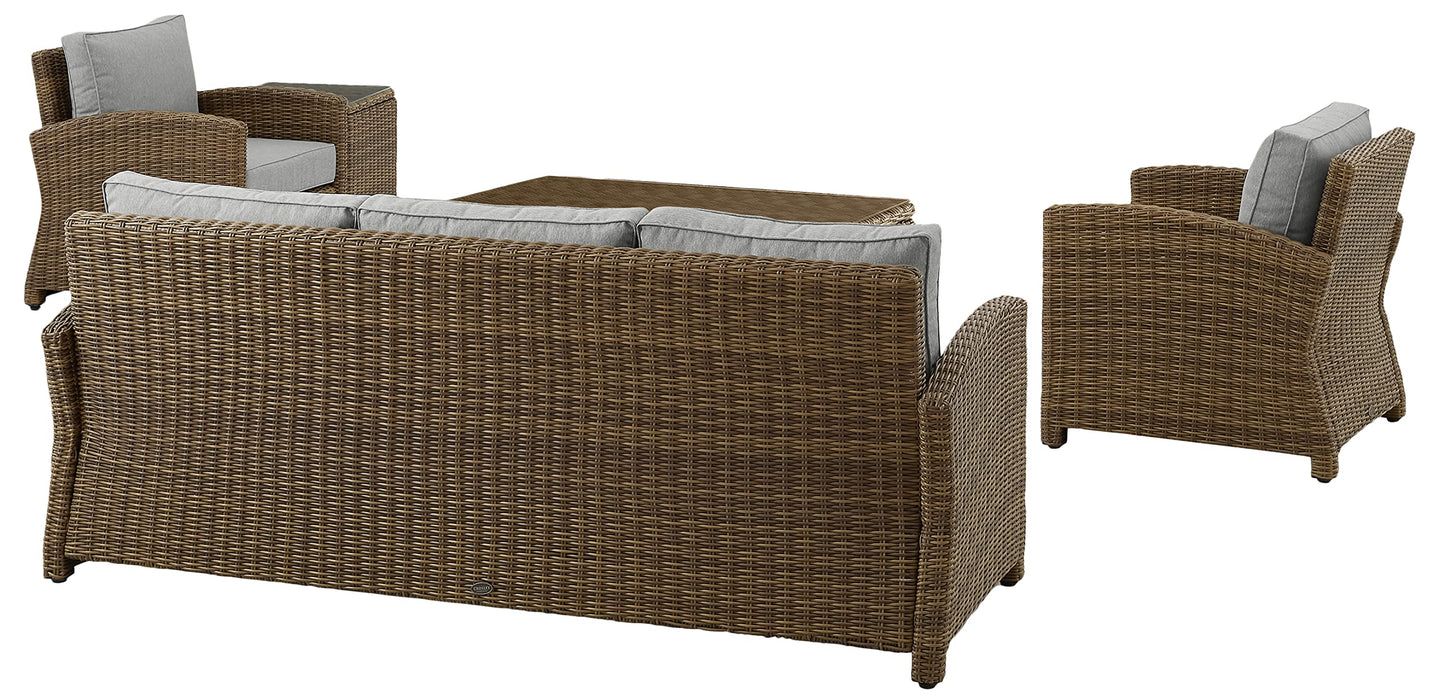 Crosley Furniture Bradenton 5-Piece Outdoor Sofa Patio Furniture Set, Wicker Conversation Sets for Porch, Brown with Gray Cushions
