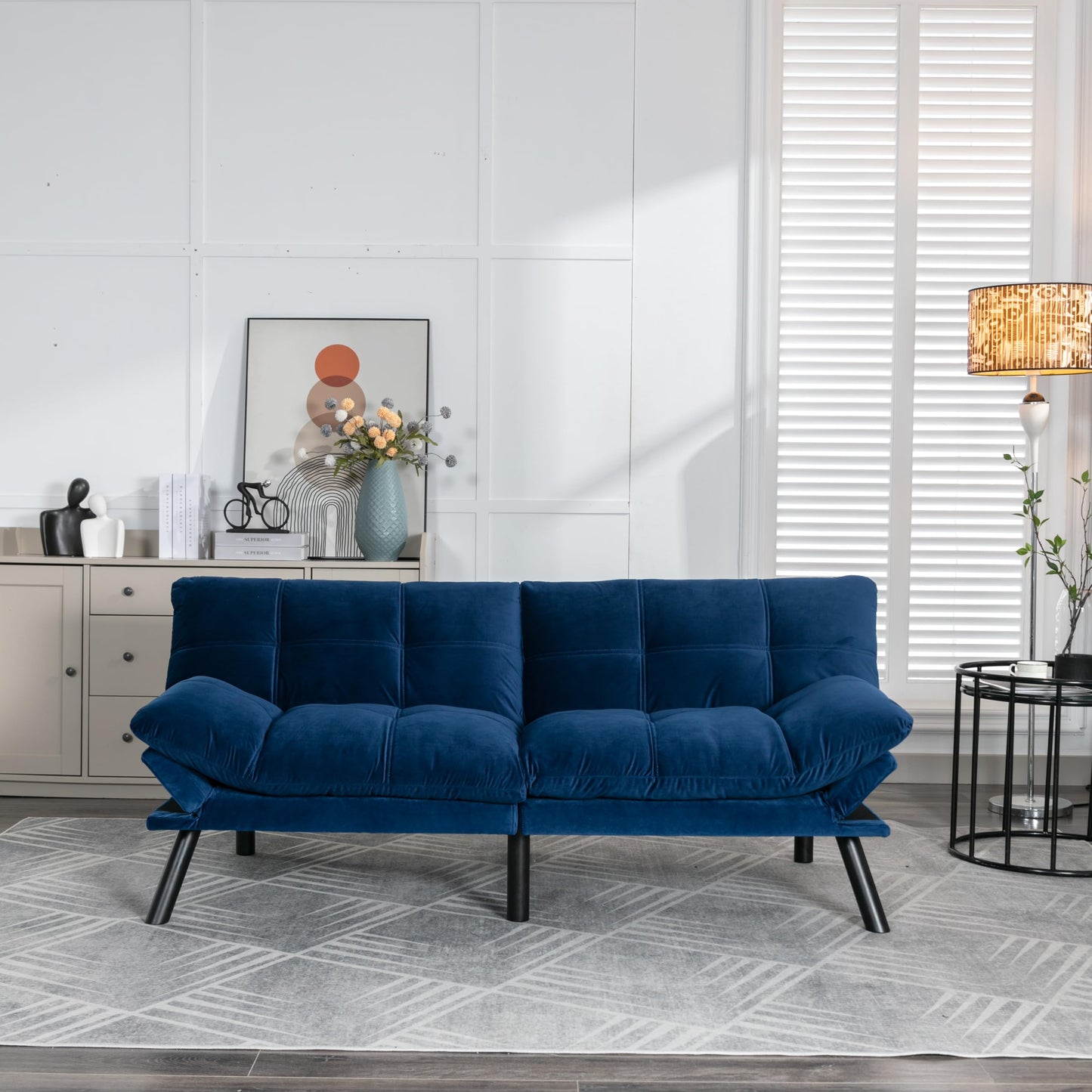 GDFStudio Hayezc Loveseat Sofa, Convertible Sofa Bed, 2-in-1 Folding Modern Futon with Adjustable Armrest & Backrest, 800lbs Capacity Small Apartment Sleeper for Living Room, Office, Navy Blue