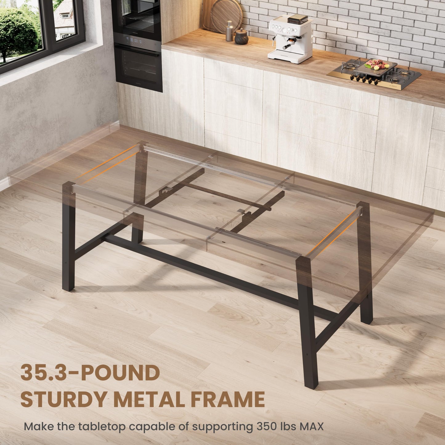 GarveeHome 63-83" Extendable Dining Table, Industrial Rectangular Dining Room Table for 6-8 People, Expandable Kitchen Table with Heavy Duty Metal Frame for Dining Room, Kitchen & Parties, Brown