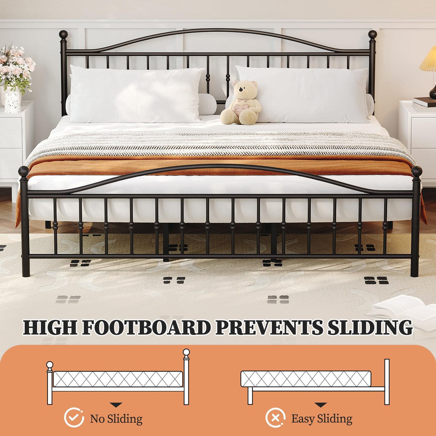 GAOMON King Size Metal Platform Bed Frame,Mattress Foundation with Victorian Style Wrought Iron-Art Headboard and Footboard,Under Bed Storage,Noise Free,No Box Spring Needed,Easy Assembly(Black)