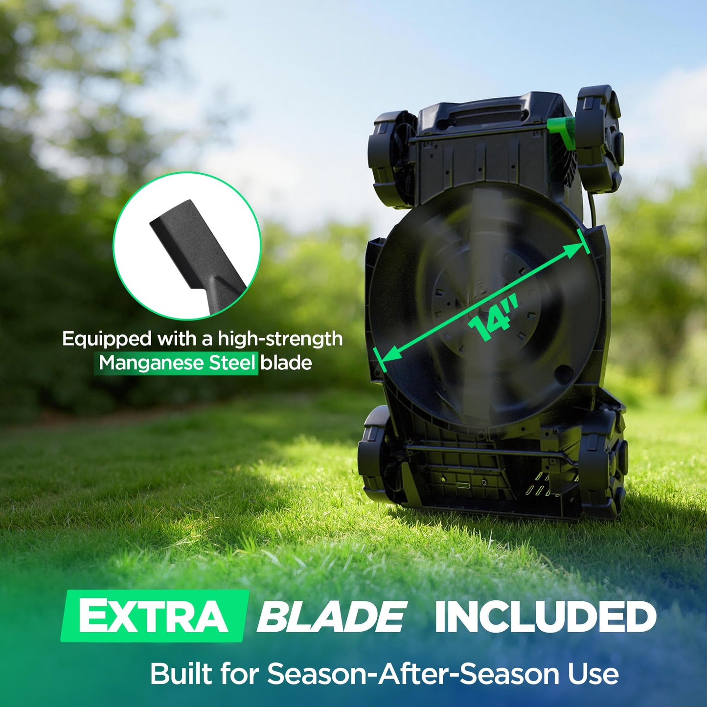 Kraftsense 14" Cordless Lawn Mower, 20V Lightweight Push Mower with 2×5.0Ah Battery, Ultra-Quiet Motor for Small Yards, Lawn Care, Backyard Maintenance