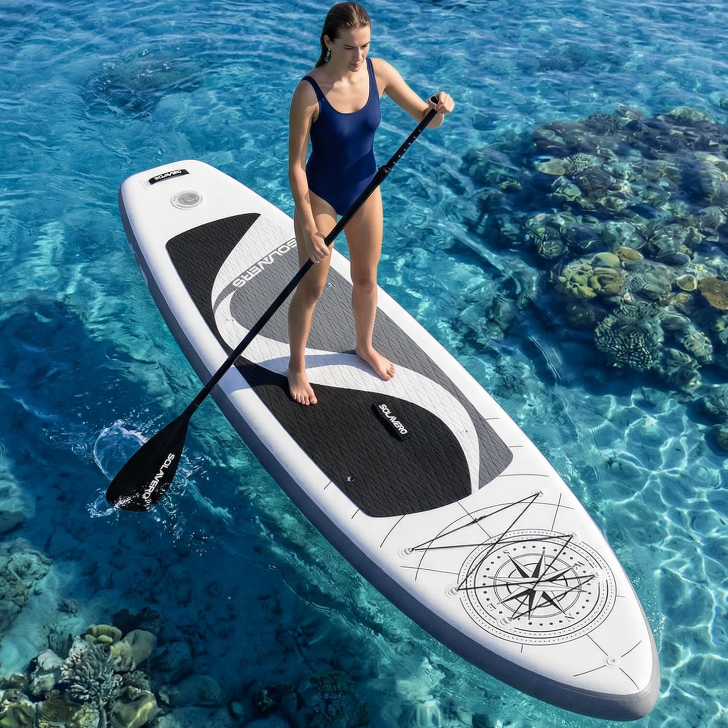 SOLAVERO 10'6'' Stand Up Inflatable Paddle Board with Premium SUP Accessories, Anti-Slip EVA Deck for Youth & Adults of All Skill Levels, Paddleboard for Fishing, Yoga & Surfing