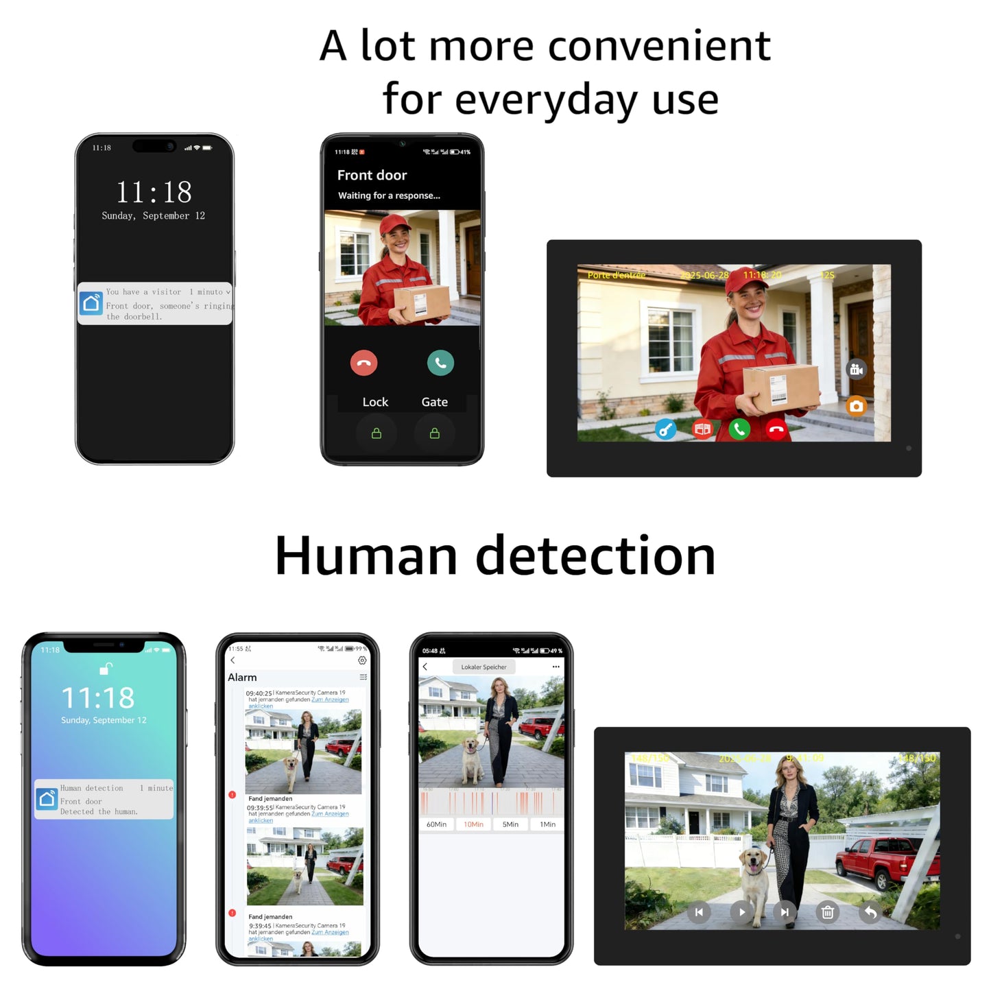 LUMOBELL House Video Intercom System for 2 Families, 1080P Wired Video Doorbell with Two 7-inch Touch Screen Monitors, WiFi 6 Remote App Unlock, RFID Access, 2-Way Audio, Night Vision for Apartment