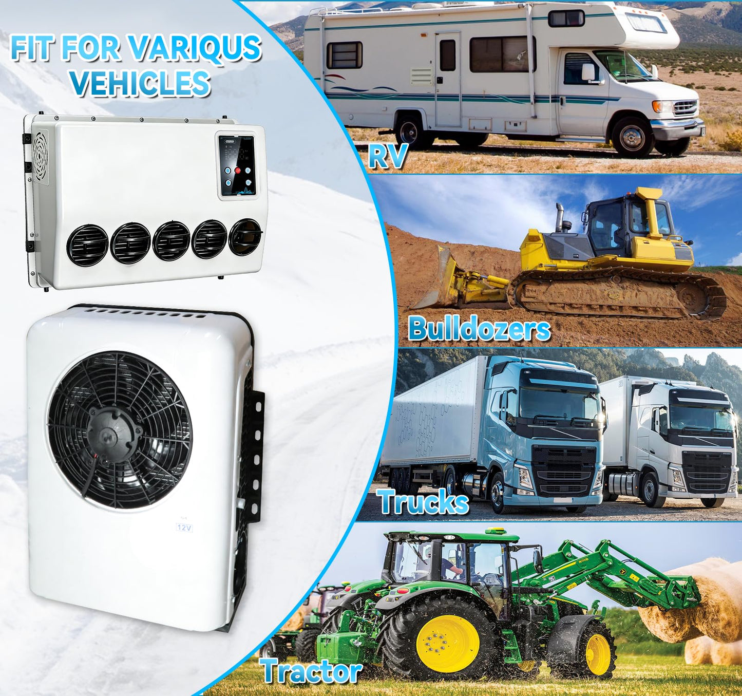 SleYuYir 12V Truck Air Conditioner, 10000 BTU 12 Volt Air Conditioner, Mini Split AC Unit for Semi Truck, Camper, RVs, Harvesters, Construction Vehicles, Cranes, Tractors, Pickups