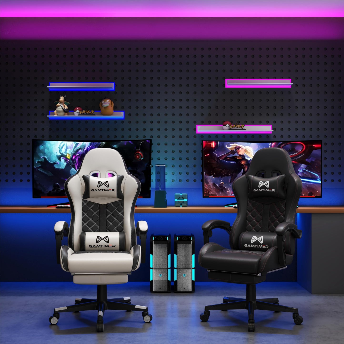 Gaming Chair, 400 lbs Adult Chair, High Back Computer Chair with Footrest and Linked Armrests, Office Video Game Chair with Lumbar Support (White)