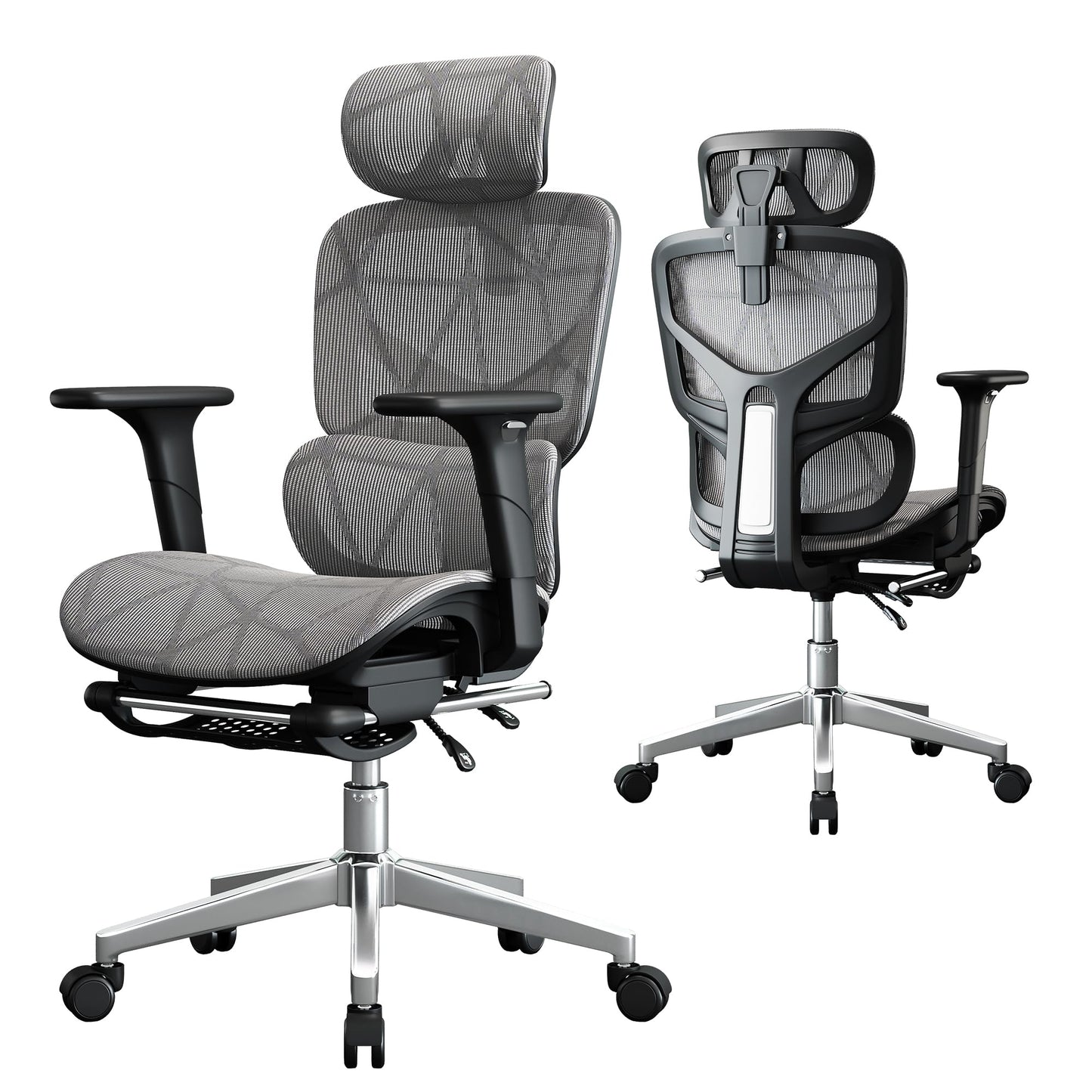 Office Chair with 3D Adjustable Lumbar Support,Ergonomic Computer Chair,Adjustable Headrest and Armrests, 400lbs Capacity,Tilt-Swivel,Premium Mesh Desk Chair for Office,Home & Gaming (Grey)