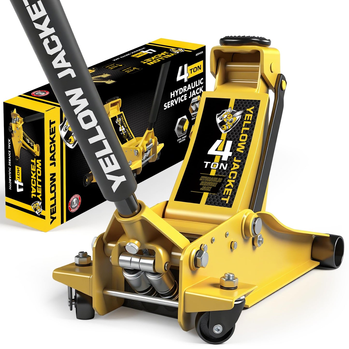 YELLOW JACKET Low Profile Floor Jack with Dual Pumps Quickly Lift Hydraulic Car Jack with Pad, 4 Ton (8,800 lb) Capacity