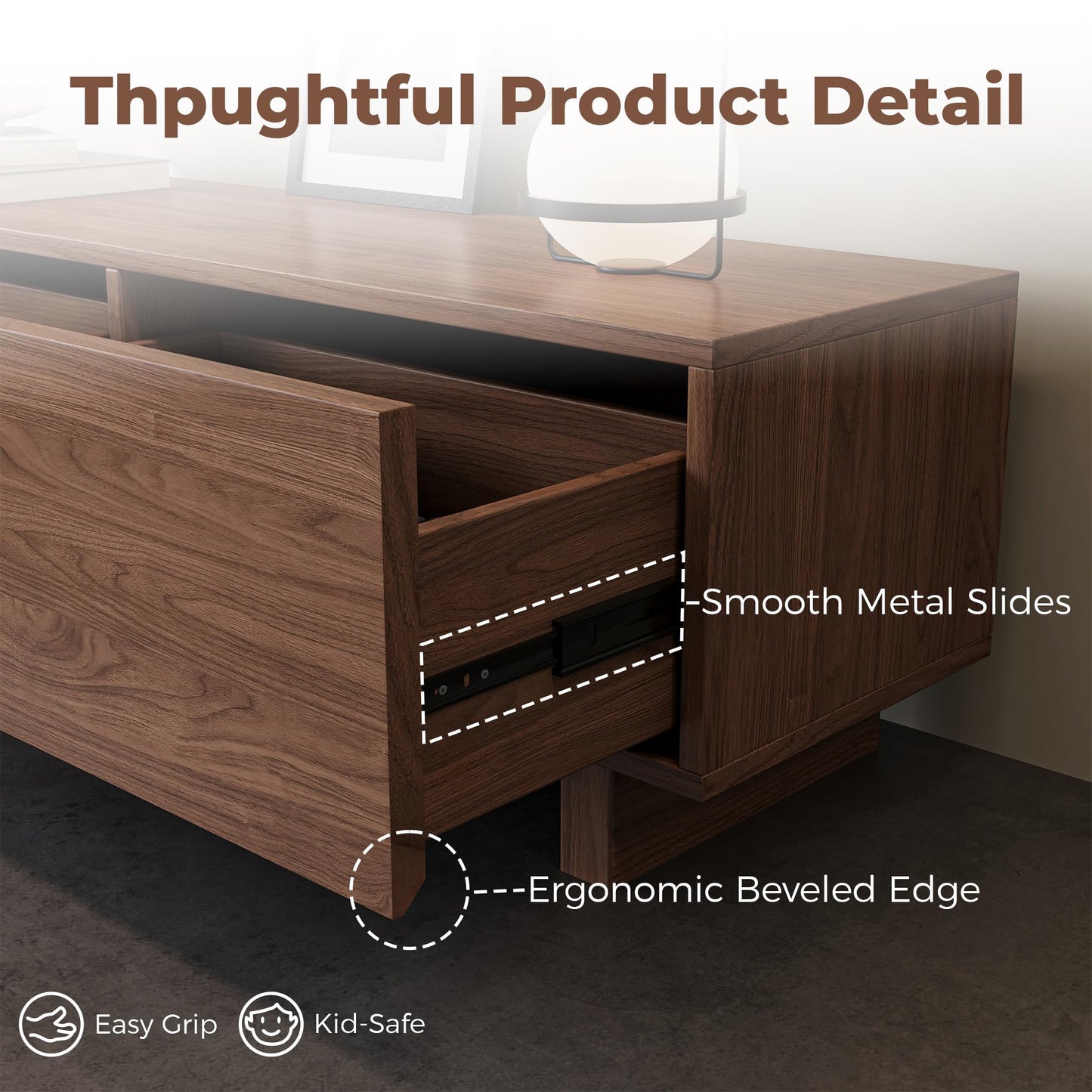 Etelifrank Extendable TV Stand for 65-100 Inches TVs – Walnut Entertainment Console with 3 Drawers & 1 Storage Compartment, Adjustable Length 68.5''-98.4'' (Walnut, 68.5''-98.4'')