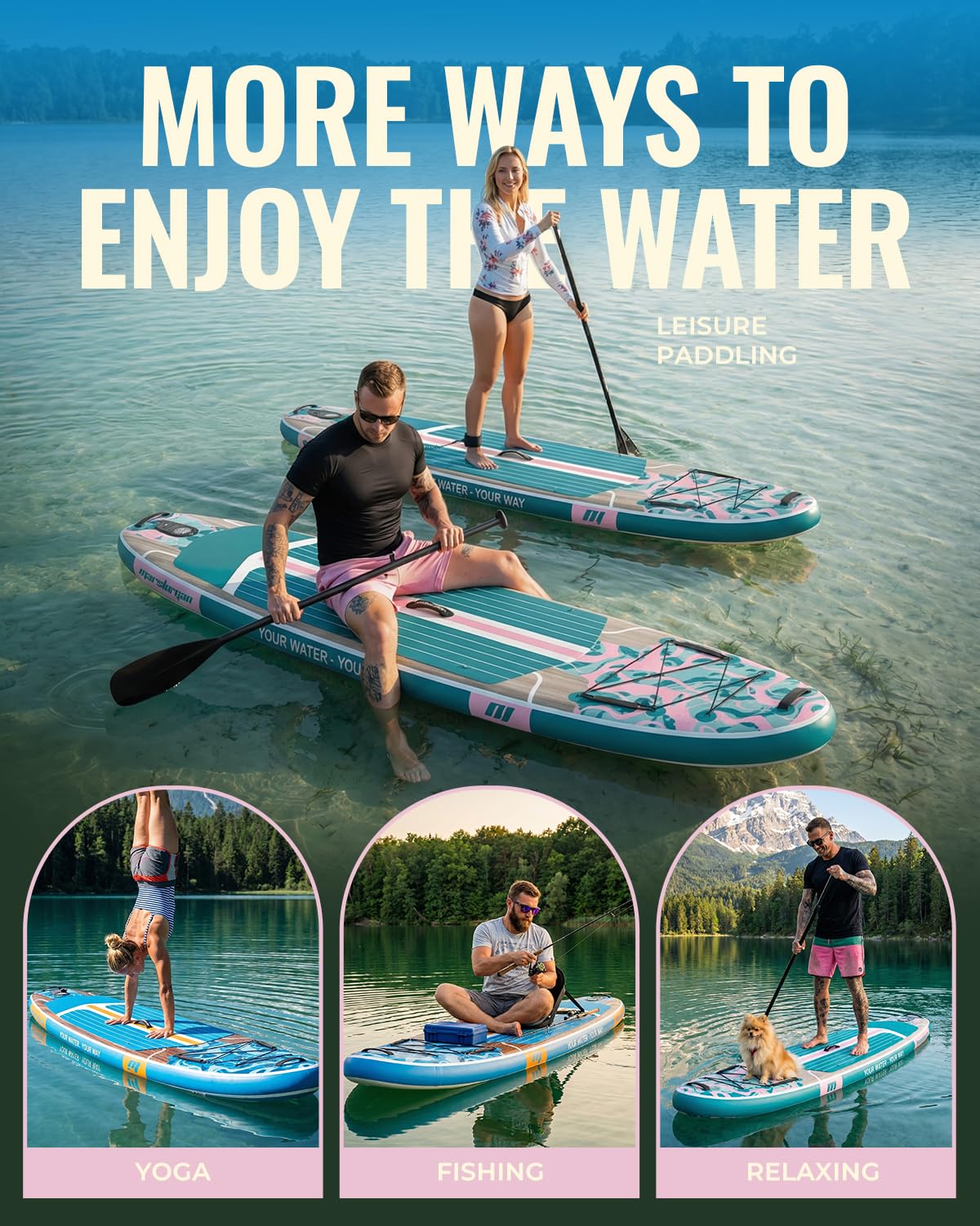 Marsdorgan 11ft Inflatable Stand Up Paddle Board, Wood Grain Ultra Lightweight SUP, 430lb Capacity for Adults Youth Family, for Fishing Camping, Complete Kit with Backpack & Pump, Grey Wood Grain