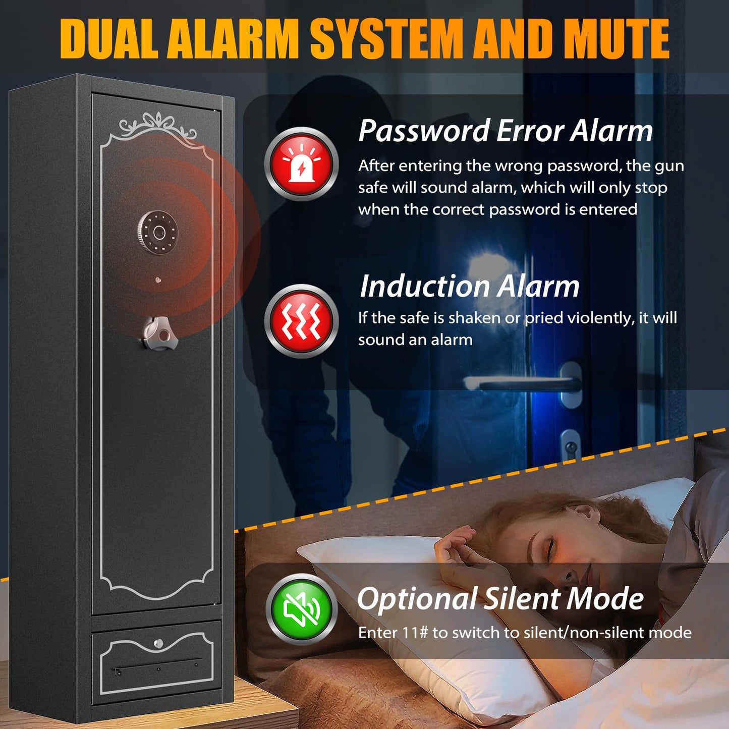 Zevemomo Gun Safes, 8 Gun Cabinet Rifle Safe for Home, Quick & Easy Access Gun Safe for Rifles and Pistols with LED Light & Drawer, Electronic Lock(No assembly required)