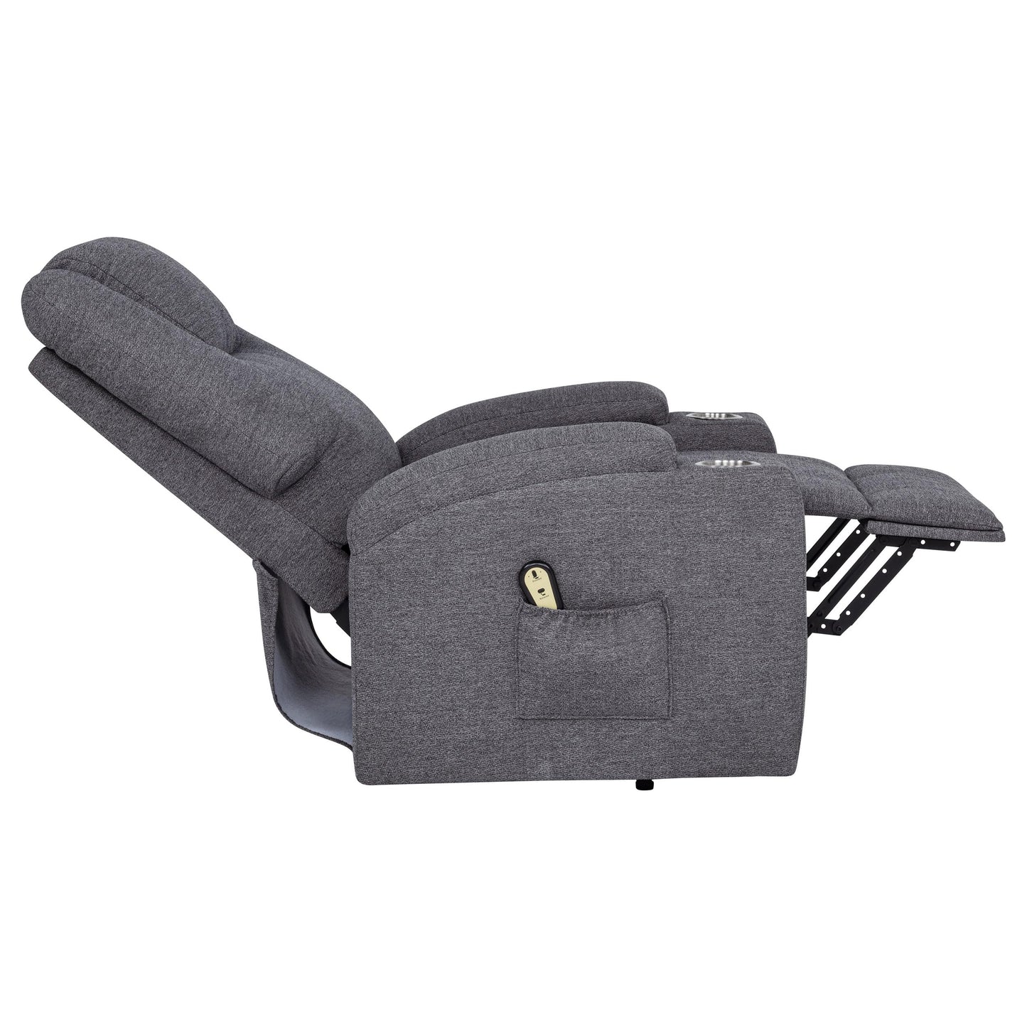 Coaster Home Furnishings - Louie - Power Lift Massage Recliner with Pocket Coil Seat, Pillow-Top Arms, Transitional Style, Dual Cup Holders and Side Storage Pockets - Living Room - Dark Grey - 610453P
