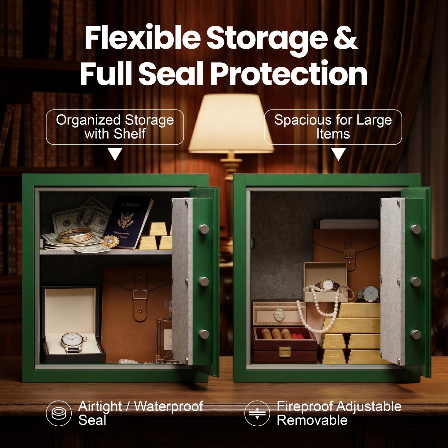 Fireproof Safe 3.7 Cuft Home Safe with Biometric Fingerprint Lock, Digital Security Safe Box with Removable Shelf, Fireproof Document Box for Money Jewelry Valuables, Cabinet Safes for Home Office