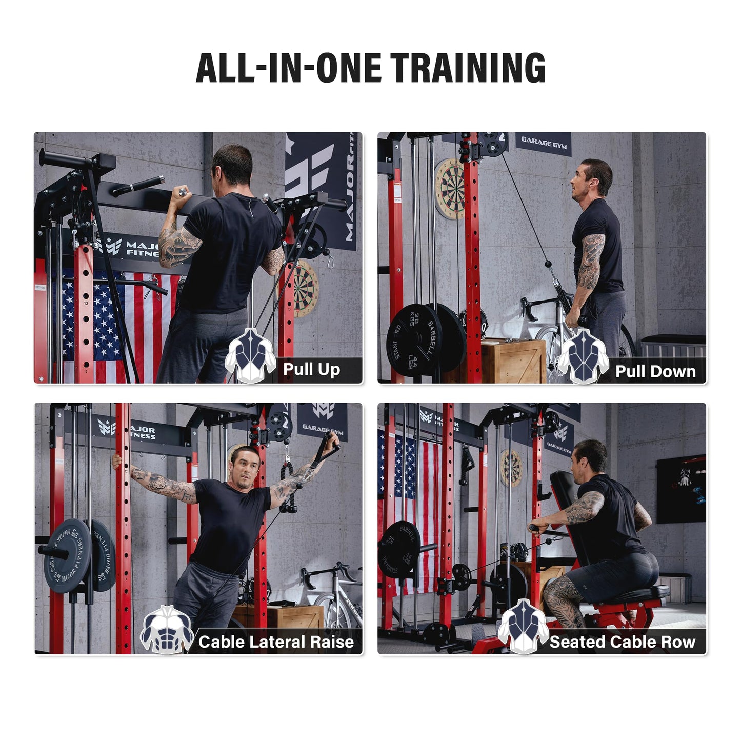 MAJOR FITNESS F22 Power Rack, 1600lbs All-in-One Squat Rack with Cable Crossover, Dual Pulley System, Heavy-Duty Steel Frame, Attachments & Storage for Home Gym Strength Training, Black