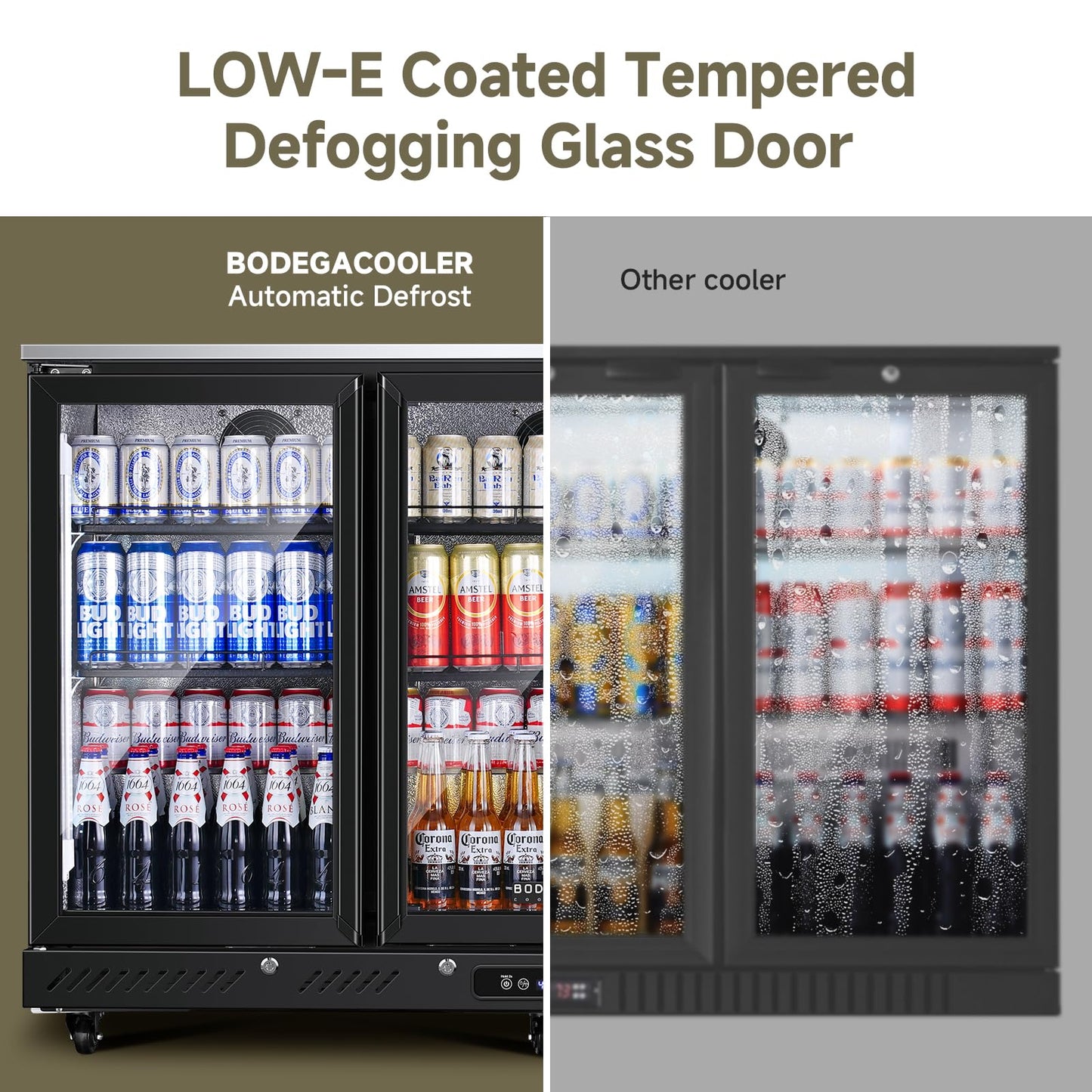 BODEGA BODEGACOOLER Commercial Bar Cooler With 3 Glass Doors,11.4 Cu.Ft Under Counter Beverage Refrigerator,Back Bar Refrigerator,Commercial Display Drink Fridge,LED Lighting Beer Wine Soda Drinks