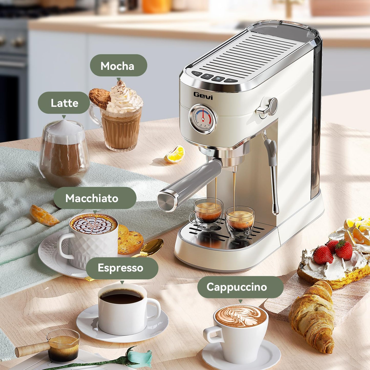 Gevi Commercial Espresso and Coffee Makers, Professional Espresso Maker Latte Machine with Milk Frother, Stainless Steel Expresso Coffee Machines for Home, Compact Cappuccino Machine, Great Gift