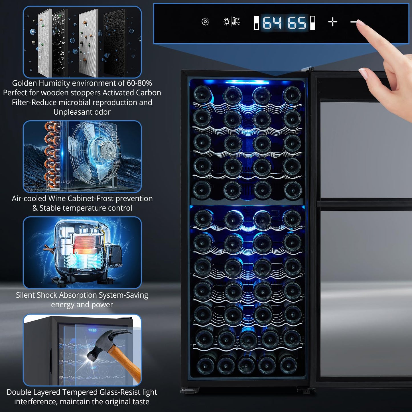 GarveeHome Wine Cooler Refrigerator - 80 Bottles, Dual Zone Digital LED Touch Control, Freestanding Wine Cellar, Adjustable Shelves, Single Glass Door, for Red, White, Champagne or Sparkling Wine