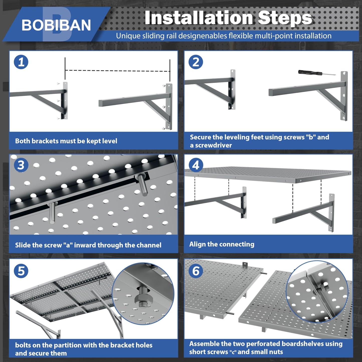 BOBIBAN 4 Pack Garage Wall Shelving Heavy Duty 2x3ft, Gray