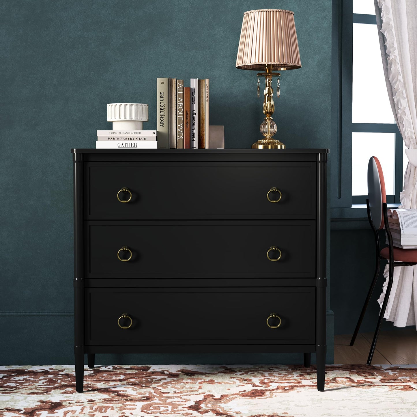 ZOSQUARE 3 Drawer Dresser, 32 Inch Wide Mid Century Chest of Drawers with Metal Handles, Storage Dresser for Bedroom, Nursery, Living Room, Dorm (Black)