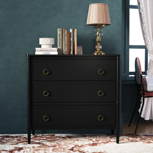ZOSQUARE 3 Drawer Dresser, 32 Inch Wide Mid Century Chest of Drawers with Metal Handles, Storage Dresser for Bedroom, Nursery, Living Room, Dorm (Black)