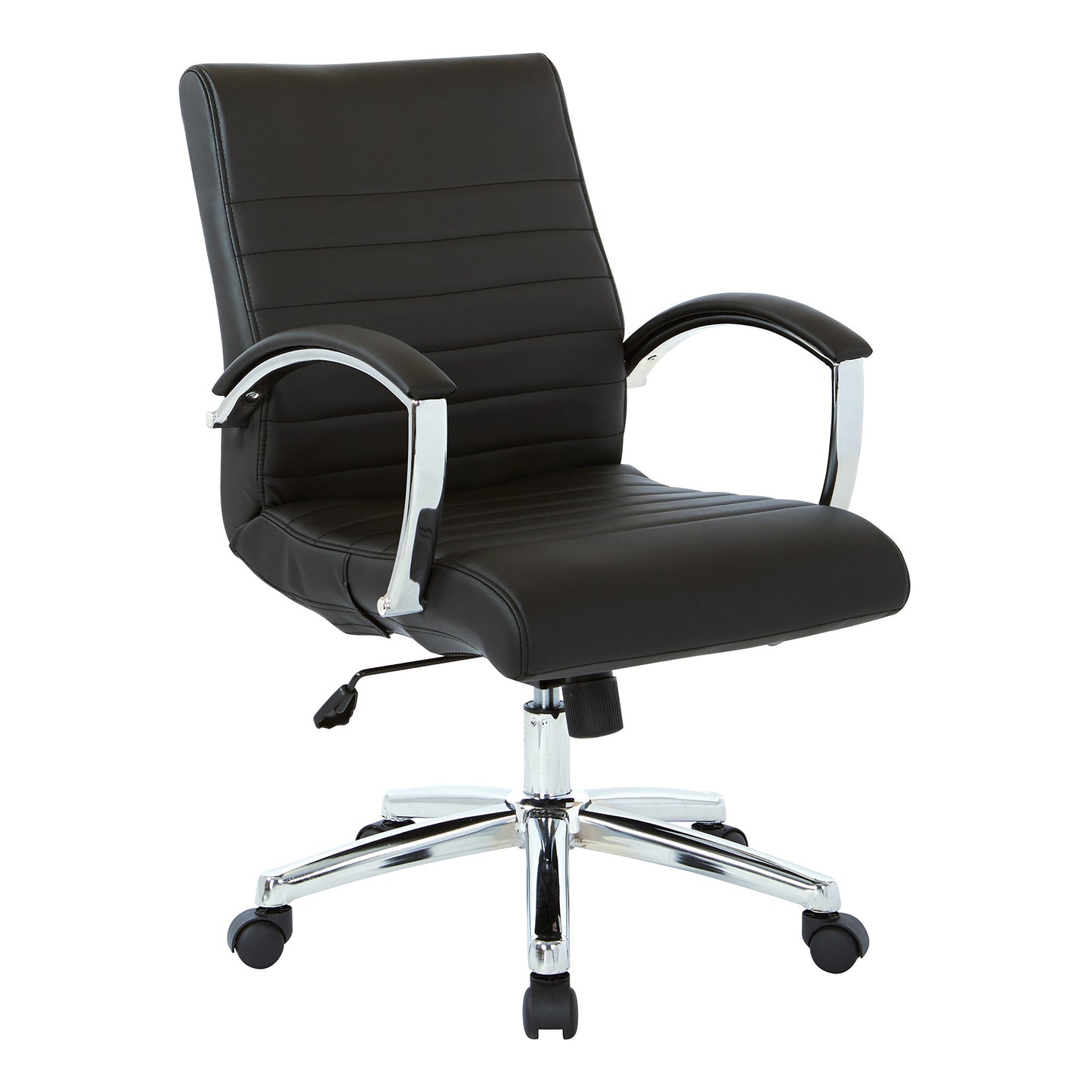 Office Star FL Series Executive Faux Leather Adjustable Office Chair with Built-in Lumbar Support, Low-Back, Black