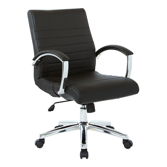 Office Star FL Series Executive Faux Leather Adjustable Office Chair with Built-in Lumbar Support, Low-Back, Black