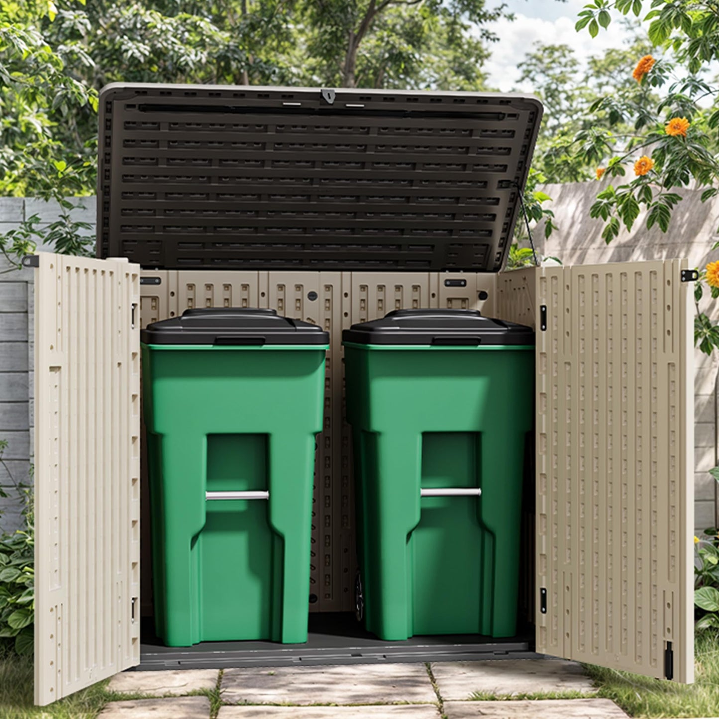 YITAHOME 30 cuft Outdoor Storage Shed w/o Shelf, Horizontal Storage Cabinet for Garden Tool, Waterproof Storage Shed Plastic for Garage, Resin Pool Storage, Easy to Assemble, Khaki & Brown