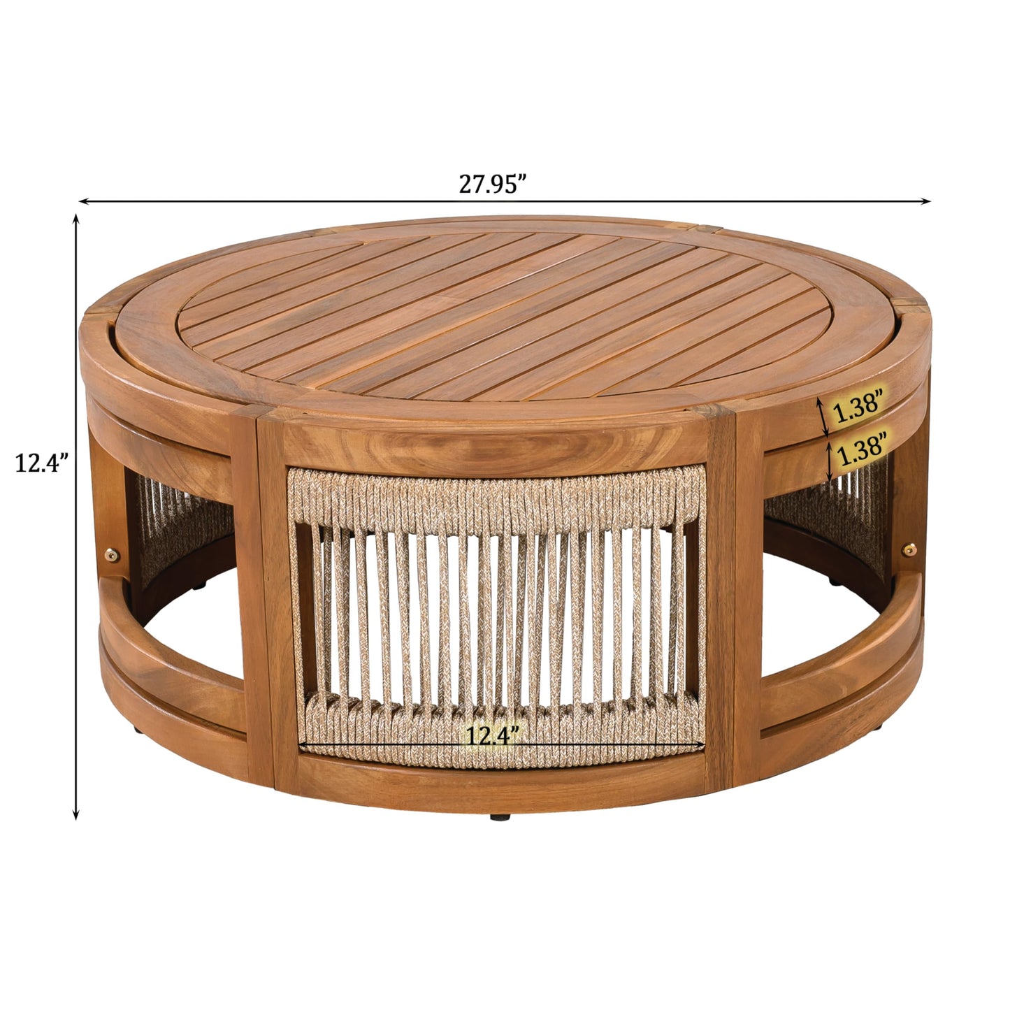 Christopher Knight Home Nesbit 4 Pieces Conversation Set, Acacia Wood Chat Set, Woven Rope Loveseat and Accent Chairs, Slat Panel Coffee Table, Patio Furniture Set for Backyard Balcony Garden, Beige