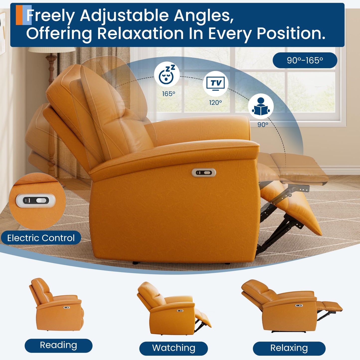 Garvee Power Recliner Chair, PU Leather Electric Reclining Armchair with Free Position, Oversized Armrest Lazy Chair Sofa for Adult, 350 Lb Capacity, Single Sofa for Living Room Bedroom, Brown