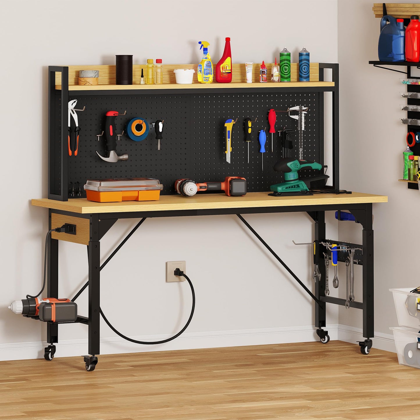 YITAHOME 60in Adjustable Workbench with Pegboard & Wheels 1600lb Load